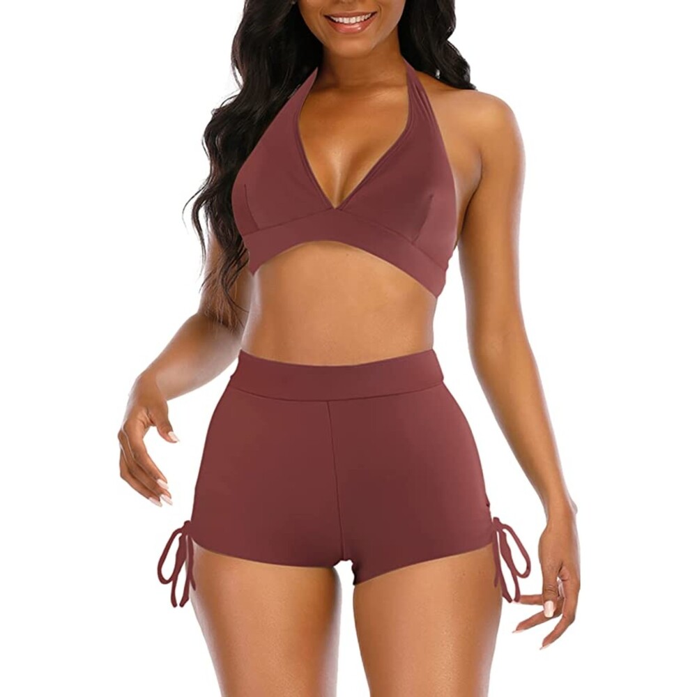 Adisputent Brown/Bronze Boy Shorts Triangle Halter Bikini Sz S